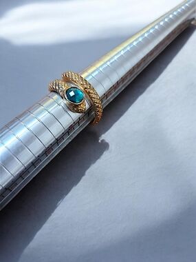 Gold-tone Snake Wrap Ring with Teal Stone - Women's Jewelry